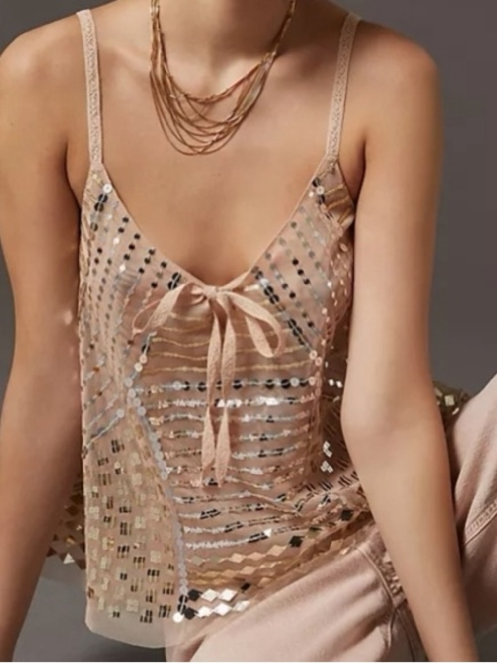 Anthropologie Blush Pink Sequin Mesh Camisole